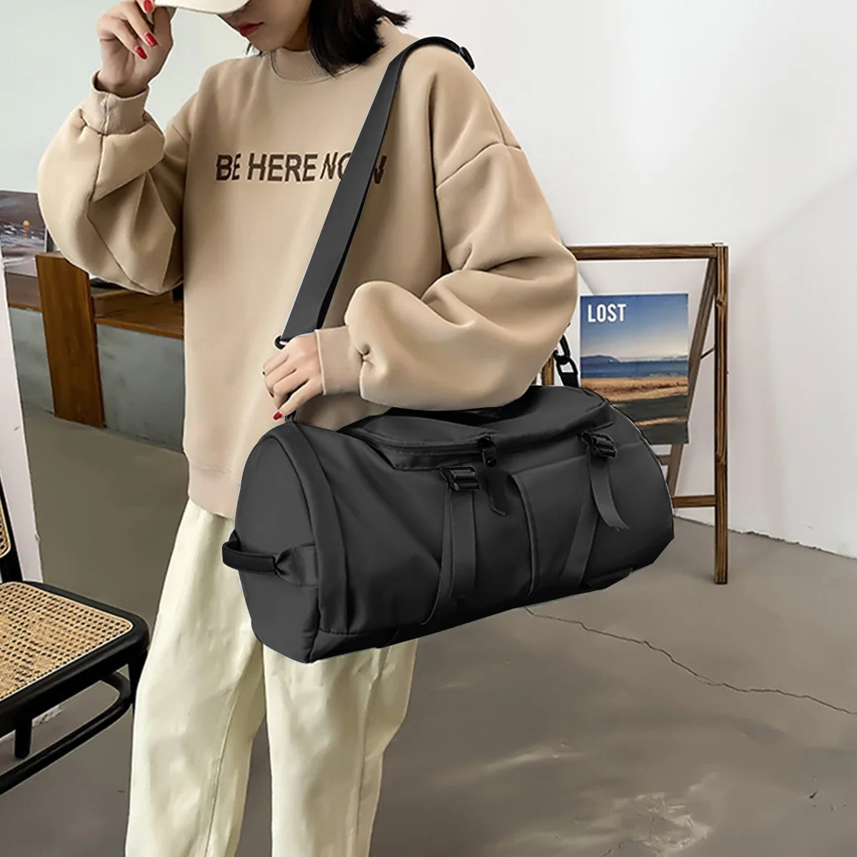 Overnight Bag Gym Travel Duffle Bag for Men and Women Weekender, Multifunctional, Black