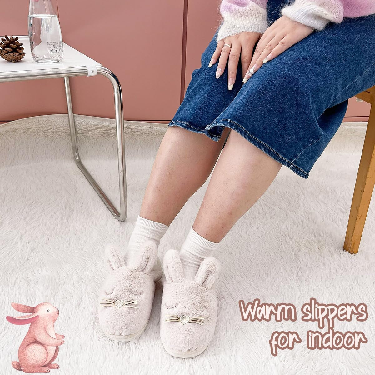 Bunny Slippers for Women Fuzzy Cute Animal Memory Foam House Rabbit Slippers Indoor Outdoor